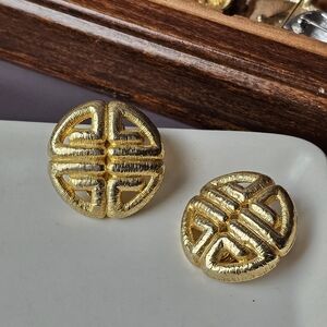 Givenchy Vintage 1980s Large Gold Plated Textured Logo Earrings